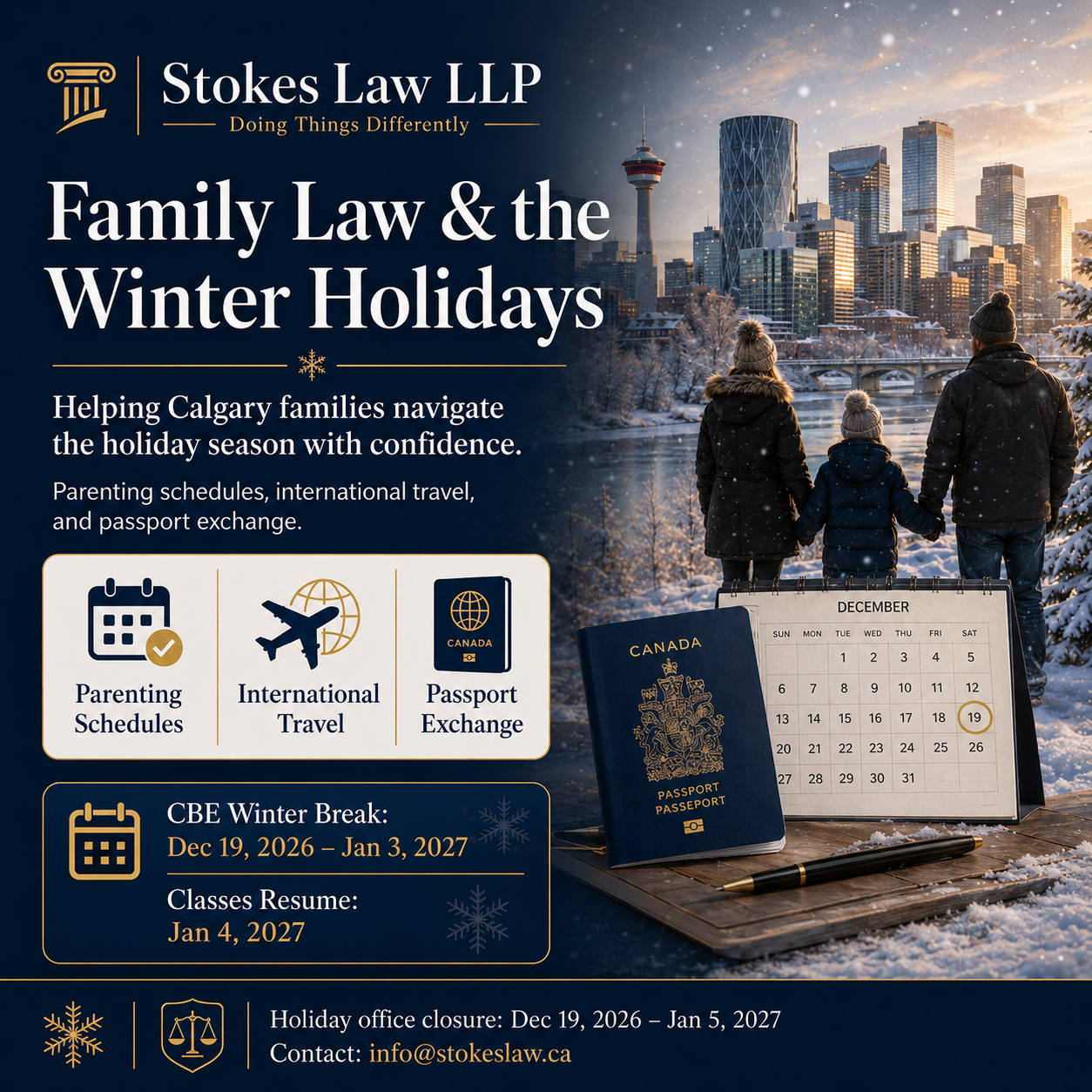 Family Law and the Winter Holidays — parenting schedules, international travel and passport exchange in Calgary